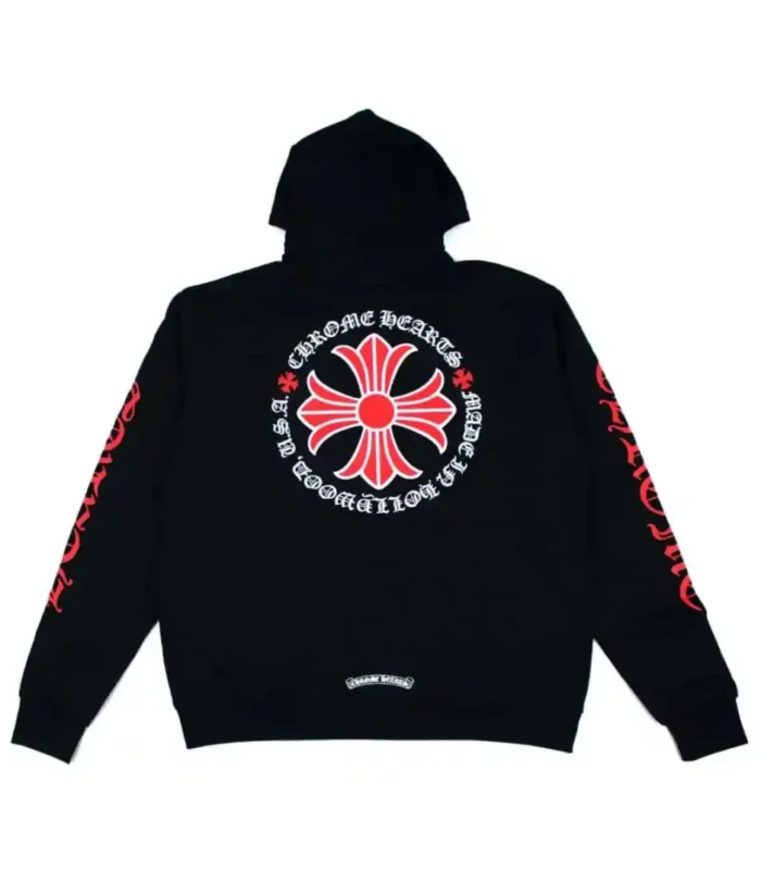 Chrome Hearts Red Plus Cross Zip Up Black Hoodie